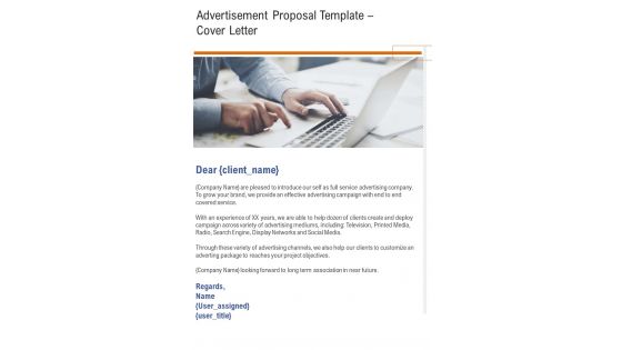 Advertisement Proposal Template Cover Letter One Pager Sample Example Document