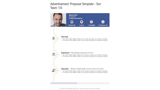 Advertisement Proposal Template Our Team One Pager Sample Example Document