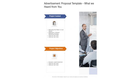 Advertisement Proposal Template What We Heard From You One Pager Sample Example Document