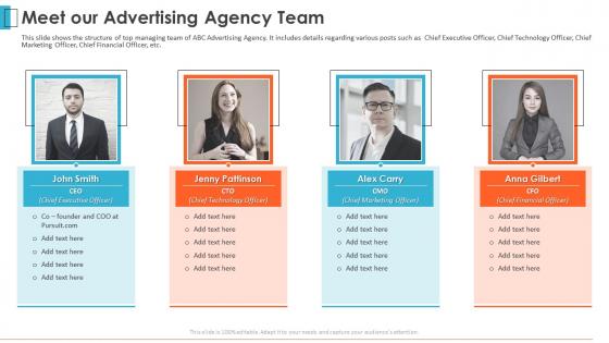 Advertising agency pitch deck meet our advertising agency team