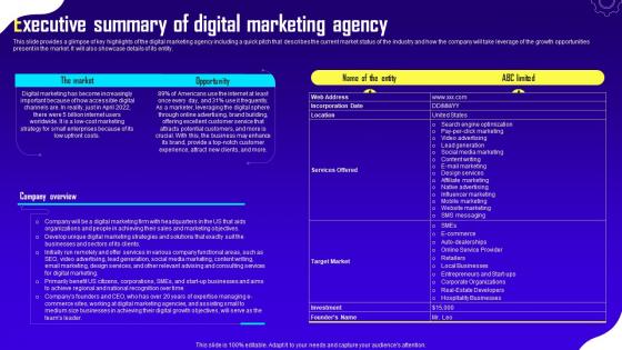 Advertising And Digital Marketing Executive Summary Of Digital Marketing Agency BP SS