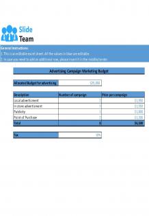 Advertising Campaign Marketing Budget Excel Spreadsheet Worksheet Xlcsv XL SS