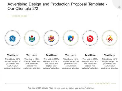 Advertising design and production proposal template our clientele ppt powerpoint presentation slides