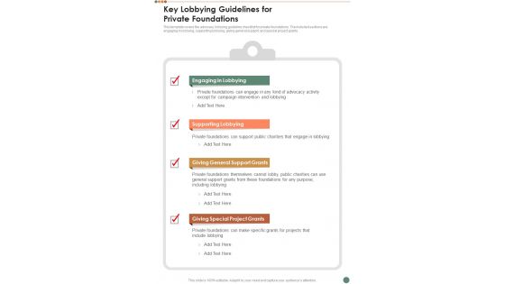 Advocacy Playbook Key Lobbying Guidelines For Private Foundations One Pager Sample Example Document