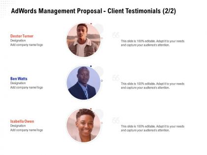 Adwords management proposal client testimonials ppt powerpoint presentation model