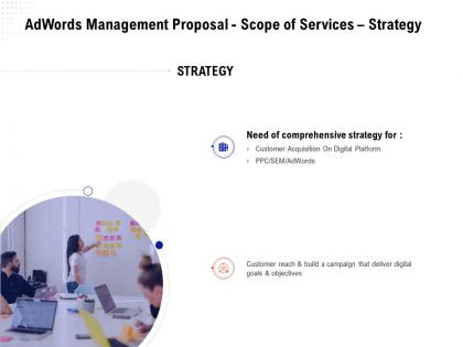 Adwords management proposal scope of services strategy ppt powerpoint file grid