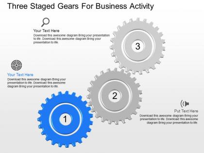 Af three staged gears for business activity powerpoint template slide