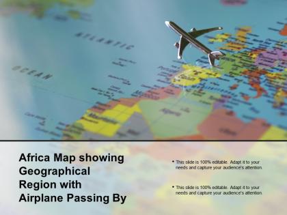 Africa map showing geographical region with airplane passing by