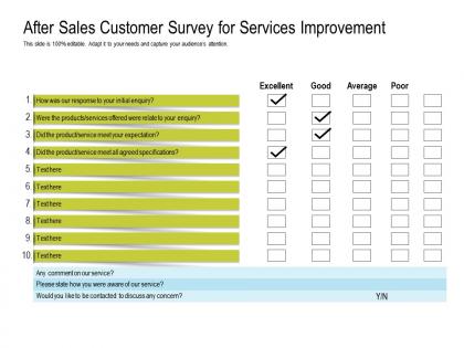 After sales customer survey for services improvement