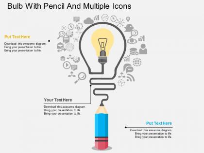 Ag bulb with pencil and multiple icons flat powerpoint design