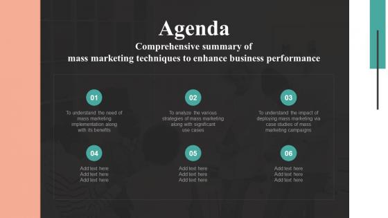 Agenda Comprehensive Summary Of Mass Marketing Techniques To Enhance Business MKT SS V