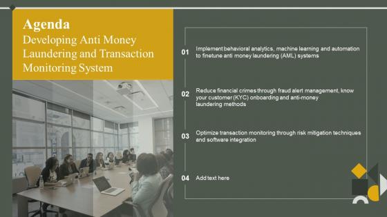 Agenda Developing Anti Money Laundering And Transaction Monitoring System