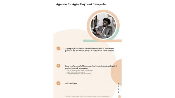 Agenda For Agile Playbook Template One Pager Sample Example Document