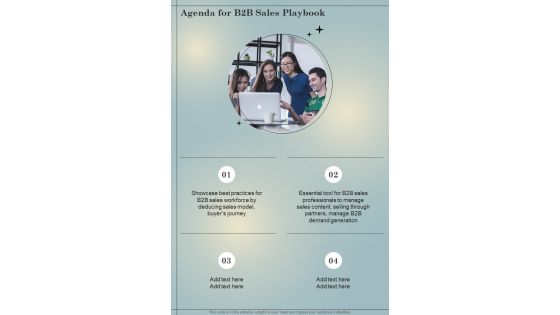 Agenda For B2B Sales Playbook One Pager Sample Example Document