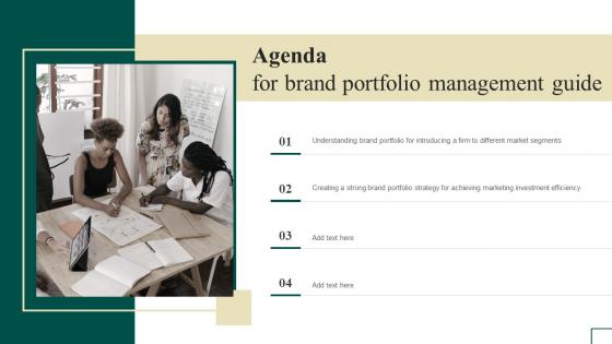 Agenda For Brand Portfolio Management Guide Ppt Icon Design Inspiration Branding SS