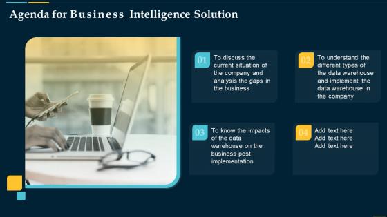 Agenda For Business Intelligence Solution Ppt Show Graphics Download