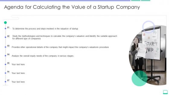 Agenda for calculating the value of a startup company