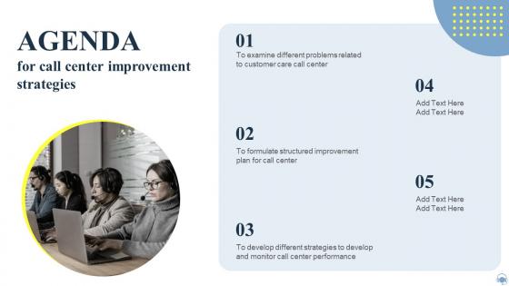 Agenda For Call Center Improvement Strategies ppt Slides Deck