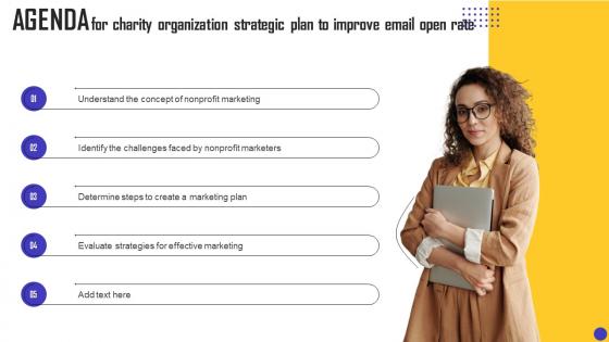 Agenda For Charity Organization Strategic Plan To Improve Email Open Rate MKT SS V
