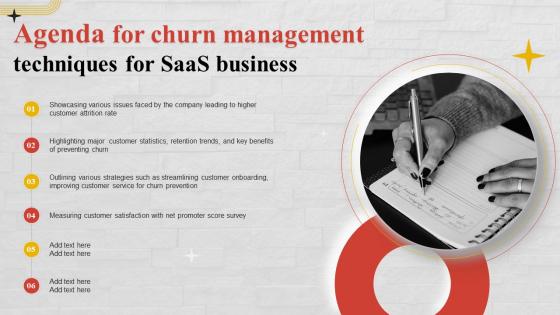 Agenda For Churn Management Techniques For SaaS Business Ppt Icon Design Templates