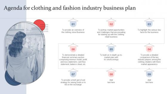 Agenda For Clothing And Fashion Industry Business Plan Ppt Icon Slide Portrait BP SS