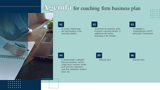 Agenda For Coaching Firm Business Plan Ppt Ideas Background Images BP SS
