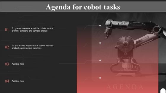 Agenda For Cobot Tasks Ppt Slides Background Images