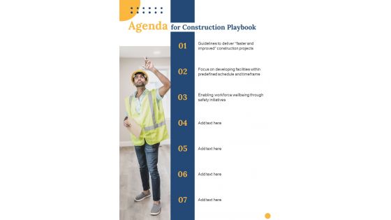 Agenda For Construction Playbook One Pager Sample Example Document