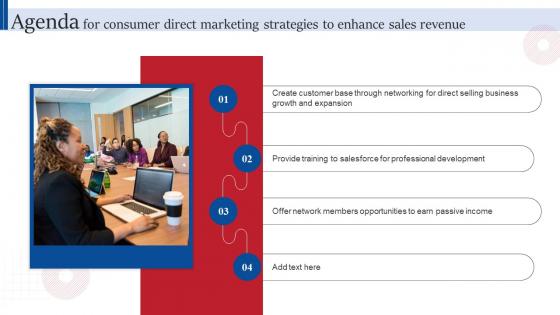 Agenda For Consumer Direct Marketing Strategies To Enhance Sales Revenue MKT SS V