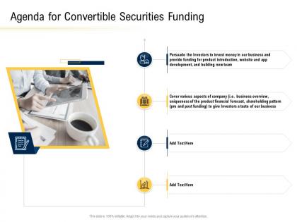 Agenda for convertible securities funding ppt powerpoint presentation portfolio ideas