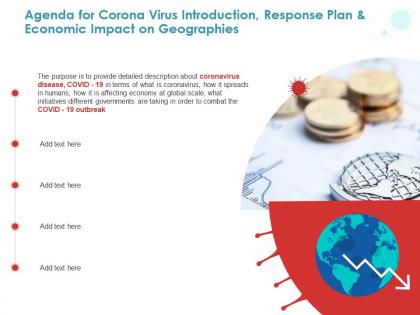 Agenda for corona virus introduction response plan and economic impact on geographies