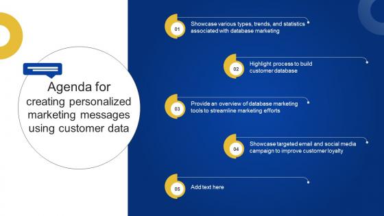 Agenda For Creating Personalized Marketing Messages Using Customer Data MKT SS V