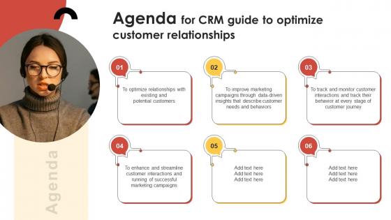Agenda For CRM Guide To Optimize Customer Relationships MKT SS V