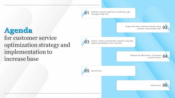 Agenda For Customer Service Optimization Strategy And Implementation To Increase Base