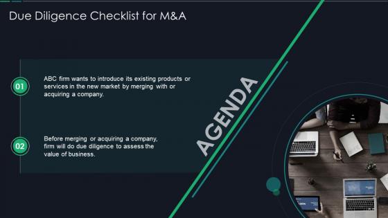 Agenda For Due Diligence Checklist For M And A Ppt Powerpoint Elements