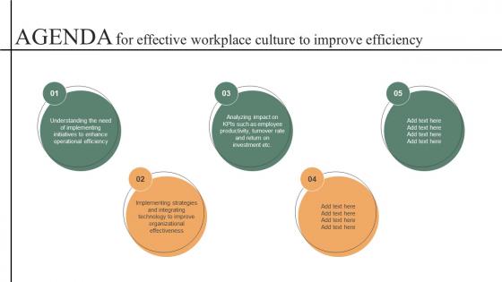 Agenda For Effective Workplace Culture To Improve Efficiency Strategy SS V