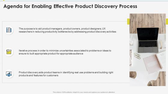 Agenda for enabling effective product discovery process ppt slides icons