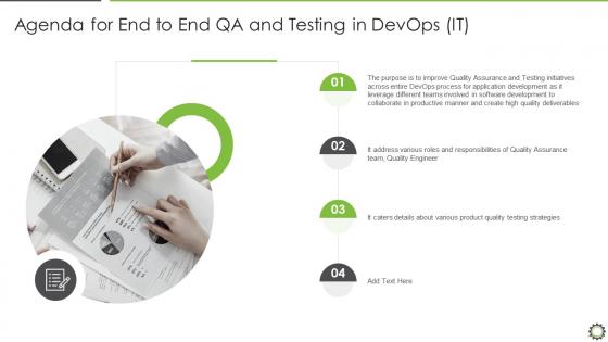Agenda for end to end qa and testing in devops it ppt slides deck