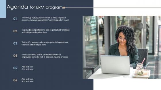 Agenda For Erm Program Ppt Show Graphics Tutorials Professional Tips