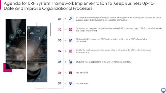 Agenda for erp system framework implementation to keep business improve organizational processes