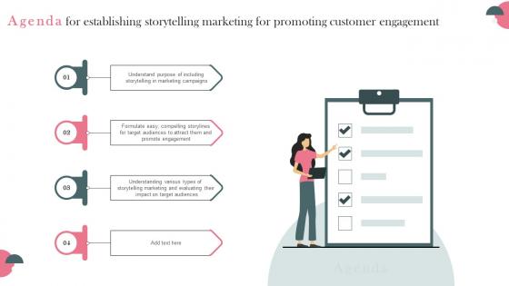 Agenda For Establishing Storytelling Marketing For Promoting Customer Engagement MKT SS V