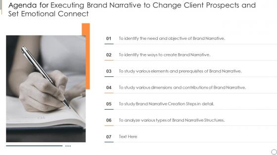 Agenda for executing brand narrative to change client prospects and set emotional connect