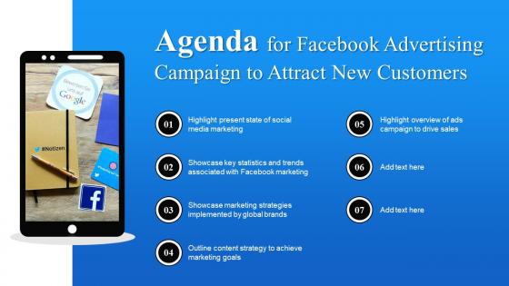 Agenda For Facebook Advertising Campaign To Attract New Customers Strategy SS V