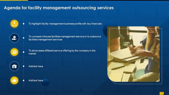 Agenda For Facility Management Outsourcing Services Ppt Icon Designs Download