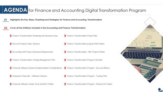 Agenda For Finance And Accounting Digital Transformation Program