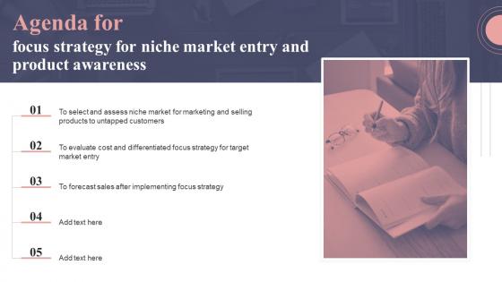 Agenda For focus Strategy For Niche Market Entry And Product Awareness Strategy