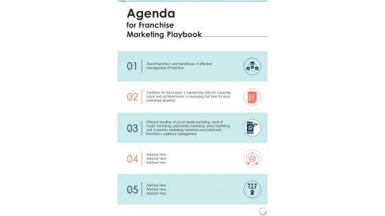 Agenda For Franchise Marketing Playbook One Pager Sample Example Document