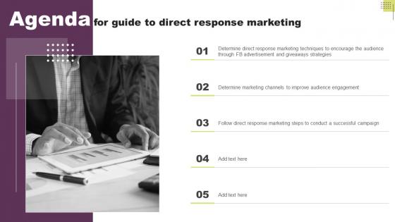 Agenda For Guide To Direct Response Marketing Ppt Show Layout Ideas