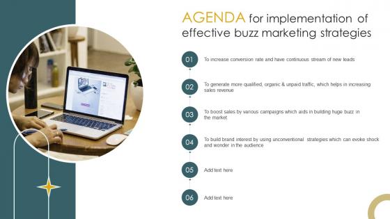 Agenda For Implementation Of Effective Buzz Marketing Strategies Ppt Ideas Graphics Example
