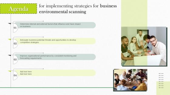 Agenda For Implementing Strategies For Business Environmental Scanning
